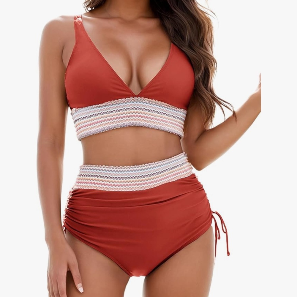 Orange Classic Bikini Set with Adjustable Ties